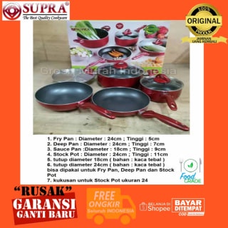 Panci Set Teflon SUPRA 7 Pcs Rosemary Cookware Premium Anti Lengket - Merah