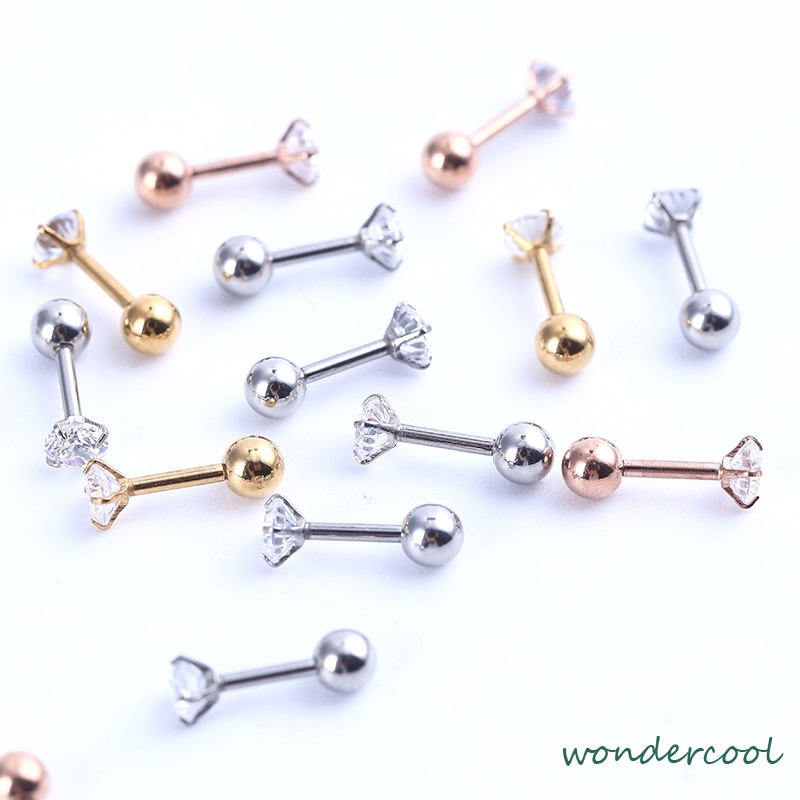 1 Pcs Anting Mini Stainless Steel Tulang Rawan Tragus Mode Kristal Anting Zirkon Simple Penjualan Panas Mode-Won