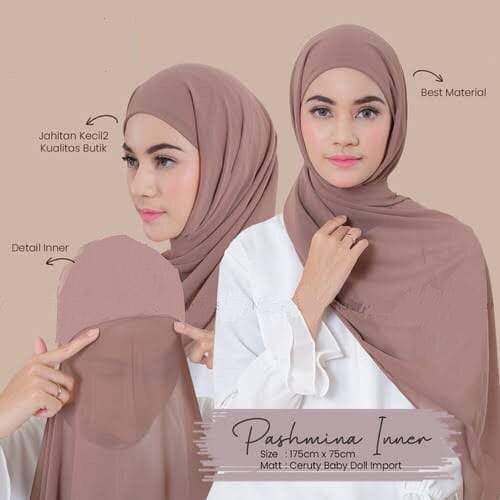 Pashmina Inner 2in1 / Jilbab Pashmina Ceruty Baby Doll Termurah Bisa Bolak Balik