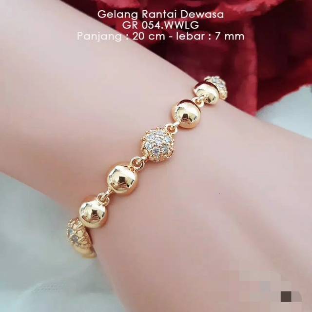 Xuping-gelang tangan dewasa asli berlapis emas 24k motif bola kecil mata gold