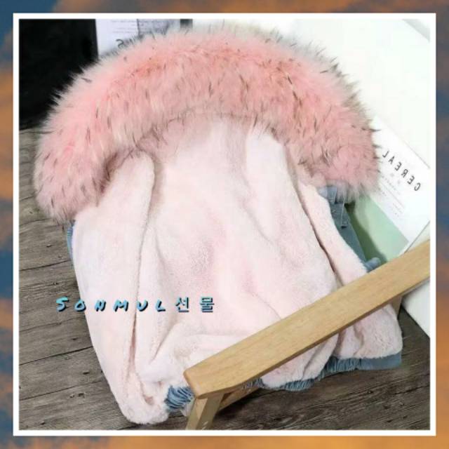 IMPORT PREMIUM WOMAN WINTER DENIM FUR JACKET JAKET WANITA MUSIM DINGIN