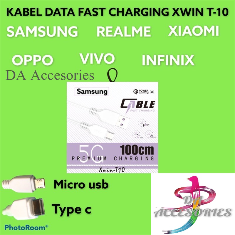 KABEL DATA ORIGINAL XWIN T-10 FAST CHARGING MICRO USB DAN TIPE C