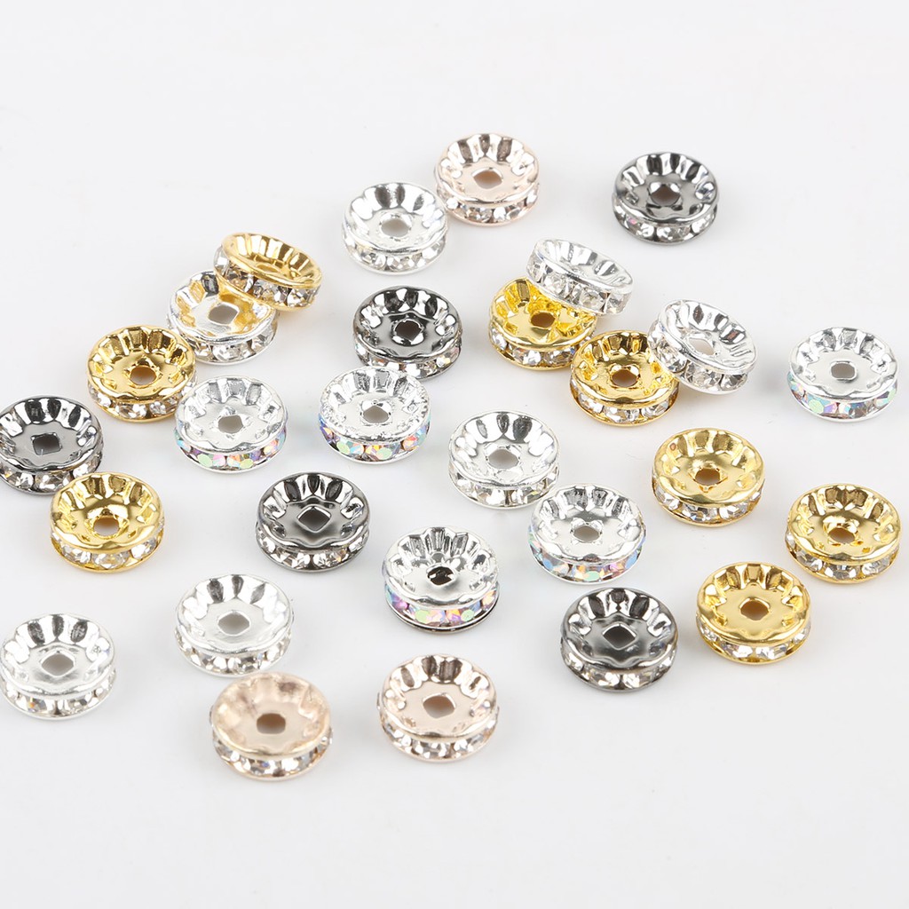 50Pcs 4 6 8 10mm Gold Silver Color Crystal Rhinestone Round Loose Spacer Beads for Jewelry Making DIY Bracelet