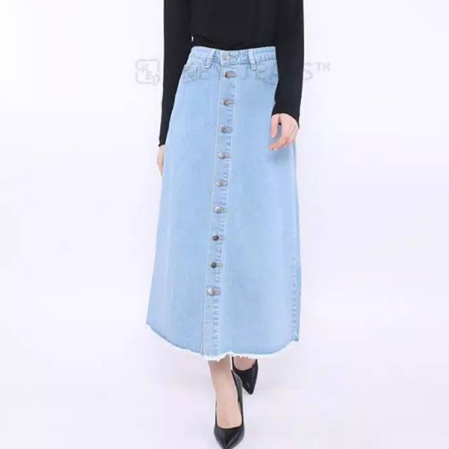 ROK BUTTON JEANS RAWIS BUTTON SKIRT ROK JEANS ROK KEKINIAN ROK JEANS WANITA ROK KANCING