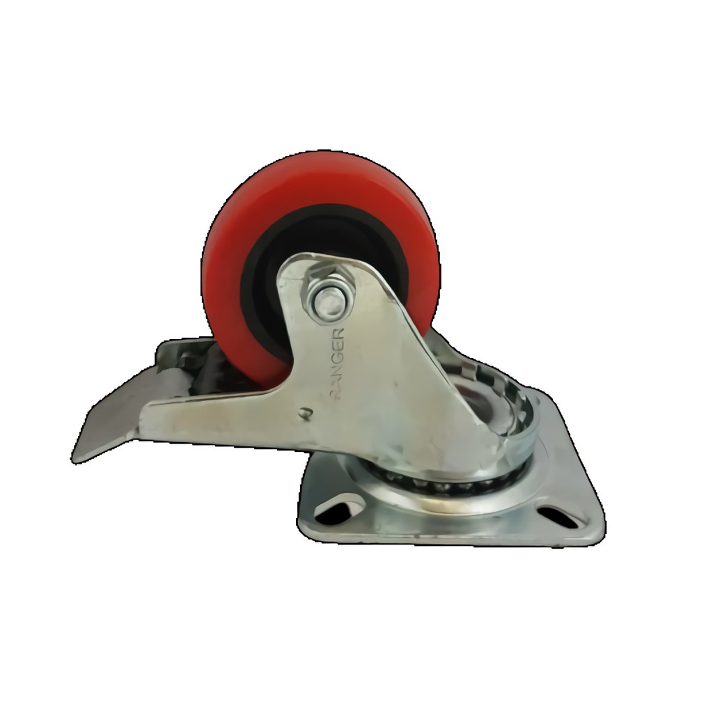 Roda Caster Troli / Trolley PU Merah 2 Inch Rem ( Kunci ) Ranger Germany