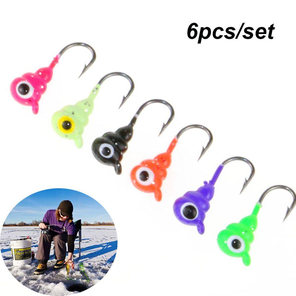 Top 6Pcs Musim Dingin Es Memancing Umpan Penyeimbang Buatan Walleye Lead Hard Hook