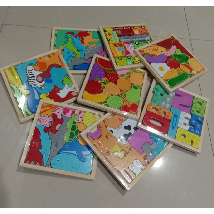 Mainan  Edukasi Edukatif Anak 3D Puzzle Kayu (cocokin bentuk )