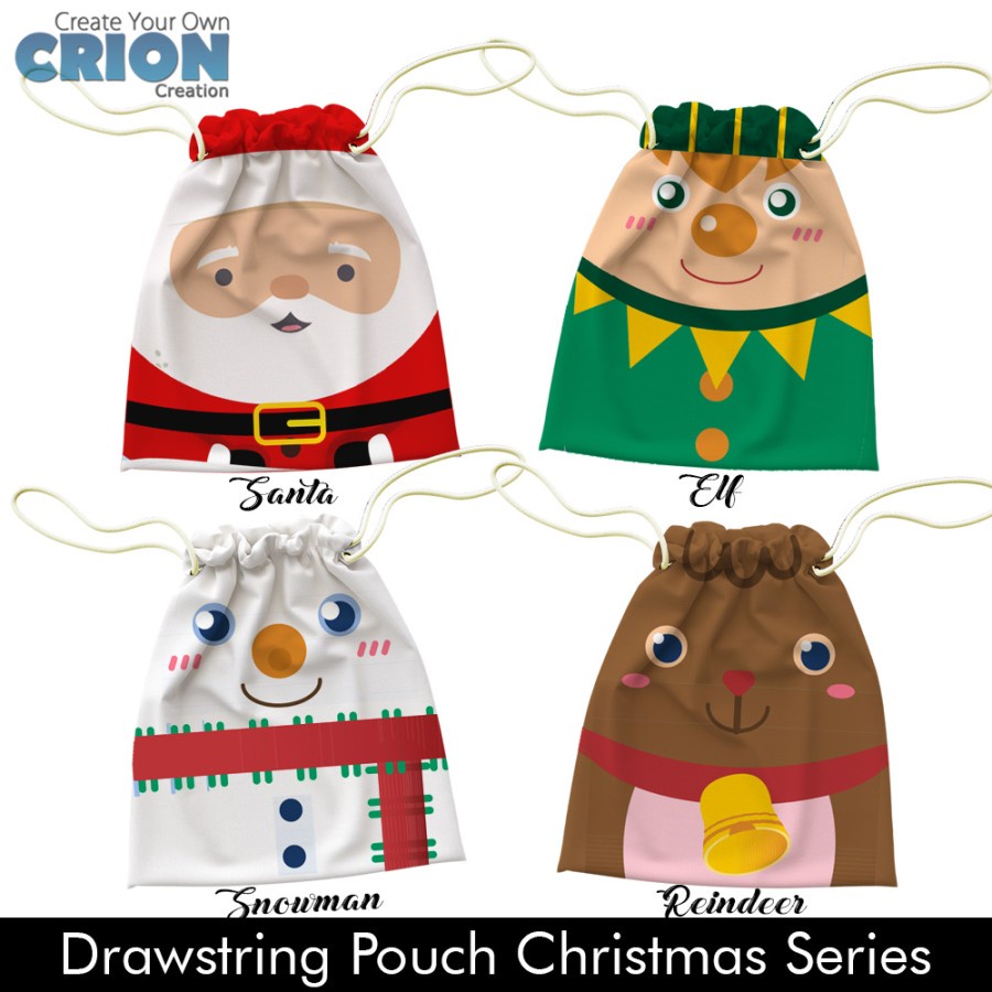 Pouch serut / drawstring Christmas Series Santa free tulisan by crion