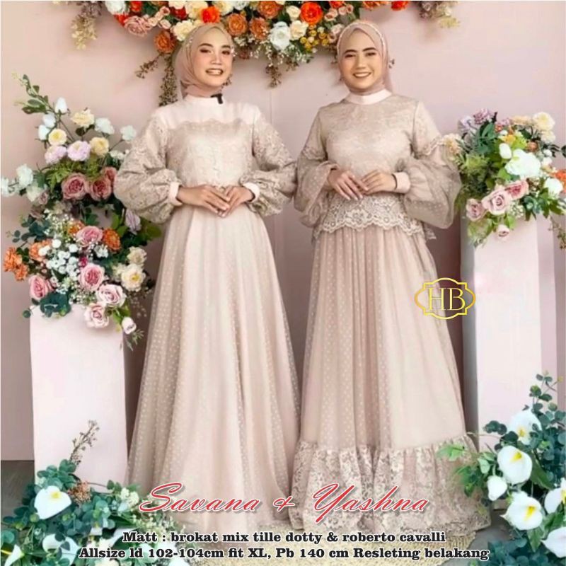 Gamis Brokat Tille Yasna &amp; Savana //M.L.XL Gamis Tille Dotty Brokat Import Payet Import