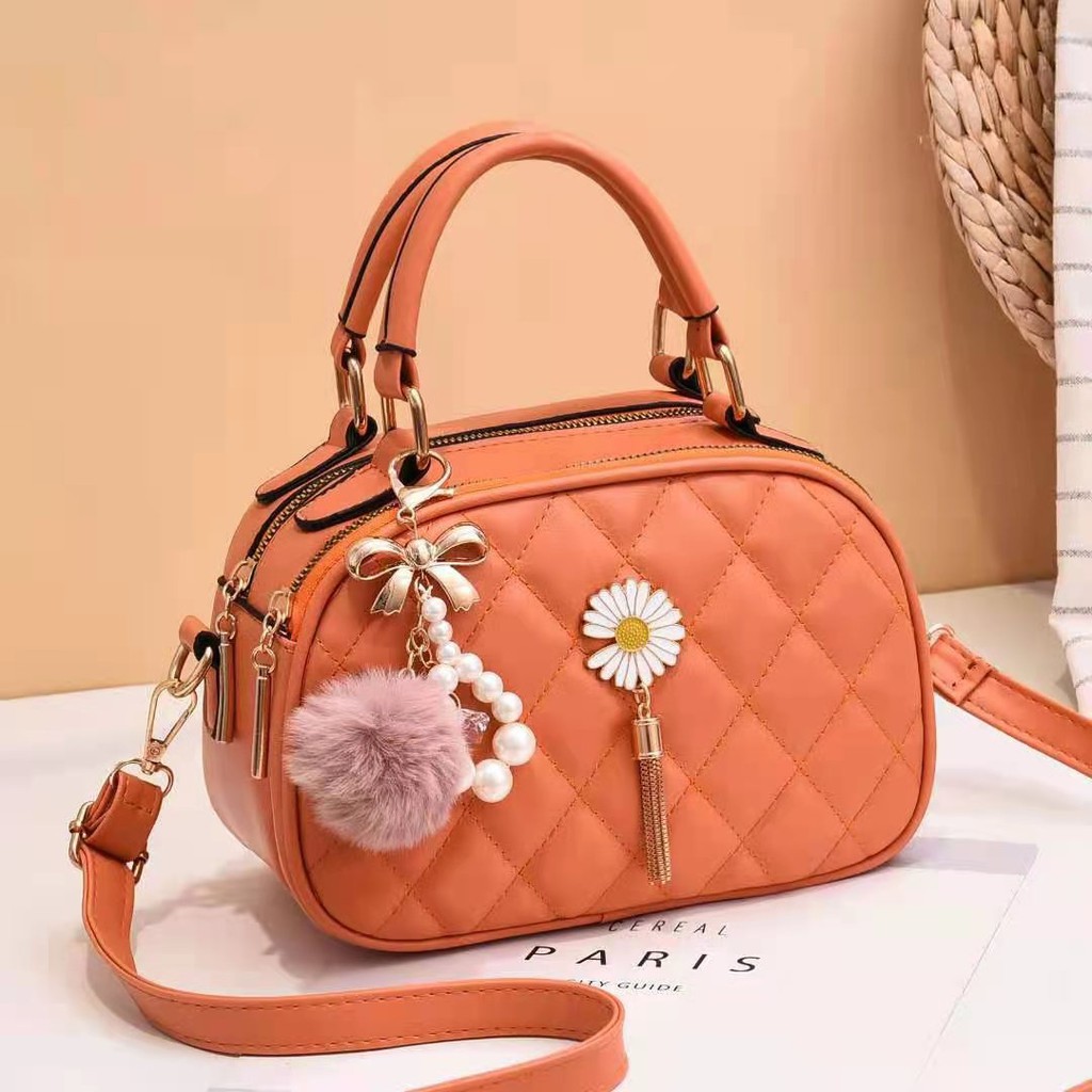 BJ81762 - BEIGE/BLACK/GREEN/ORANGE/PINK/RED/YELLOW - TAS SLEMPANG BUNGA DAISY JINJING TOTEBAG HANDBAG TAS WANITA FASHION IMPORT MODIS ELEGAN TERMURAH TERLARIS TERBARU BAGSTORE JAKARTA TAS BATAM GT1762