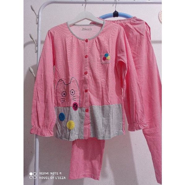 Piyama PP tebal full print L & XL-SALUR PINK