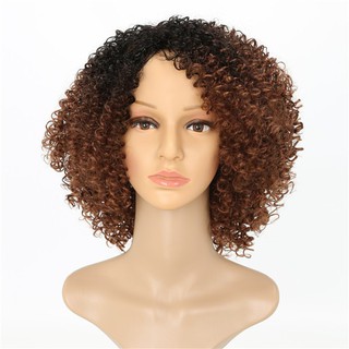 Wig Rambut  Sintetis Pendek Keriting Afro Warna  Coklat  