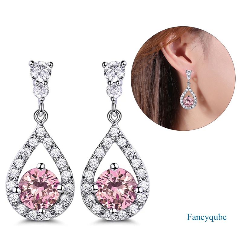 Anting Bentuk Pir Bahan Cubic Zirconia Warna Silver Untuk Wanita
