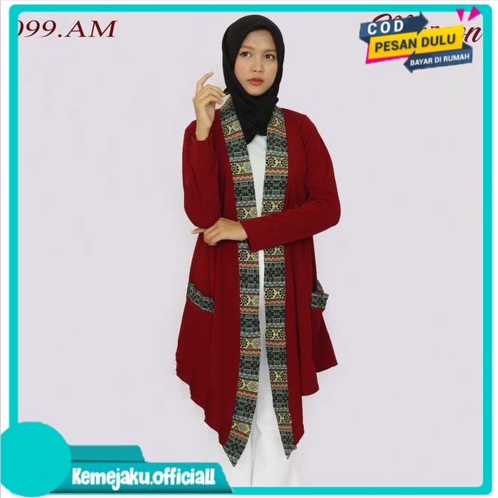 KO Outer Batik Songket Wanita - Baju Cardigan Outer Panjang Lengan Pendek