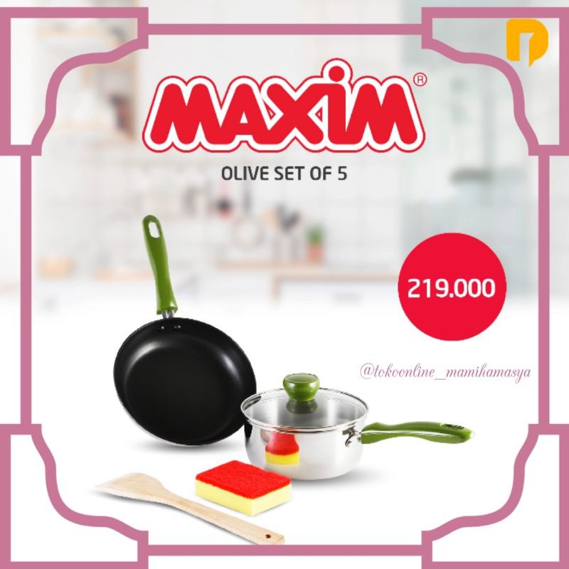Maxim Olive Set of 5 Dusdusan Alat Masak Panci dan Teplon Paket Hemat