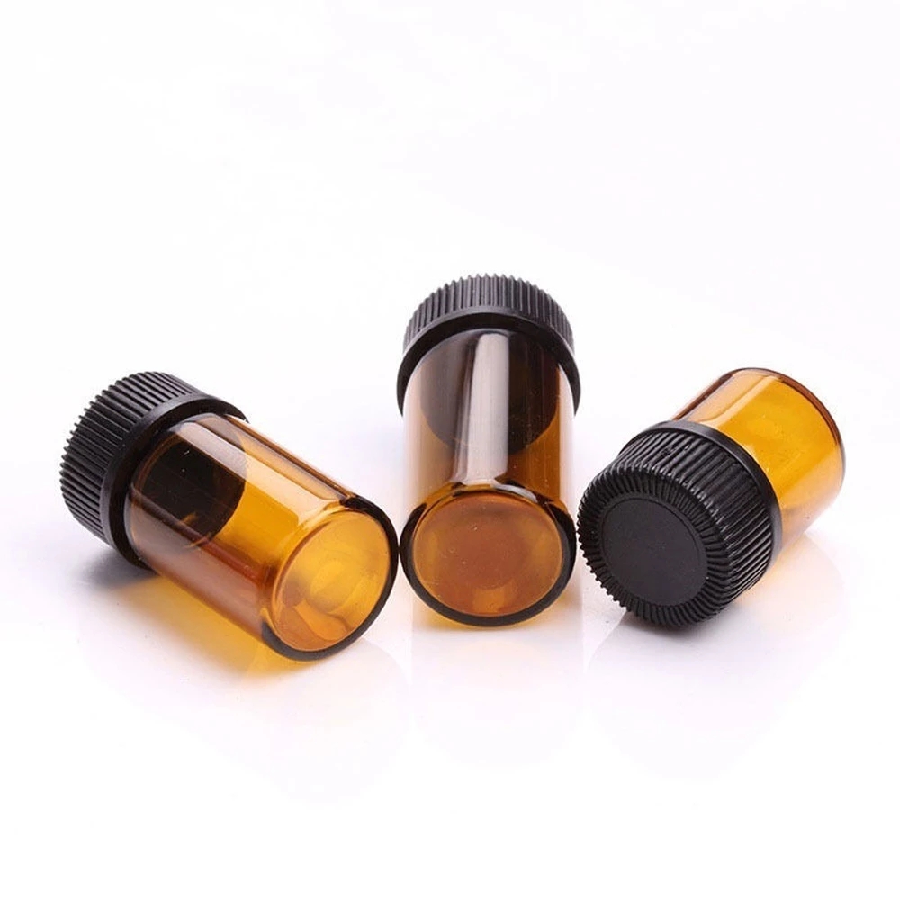 1/2/3ml Mini Travel Empty Amber Essential Oil Glass Bottle / Perfume Sample Test Brown Bottle / Refillable Seal Quid Container 1Pc