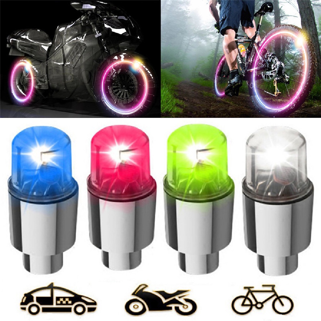 (Heavendenotation) 2pcs Tutup Pentil Ban Sepeda / Motor Dengan Lampu Led