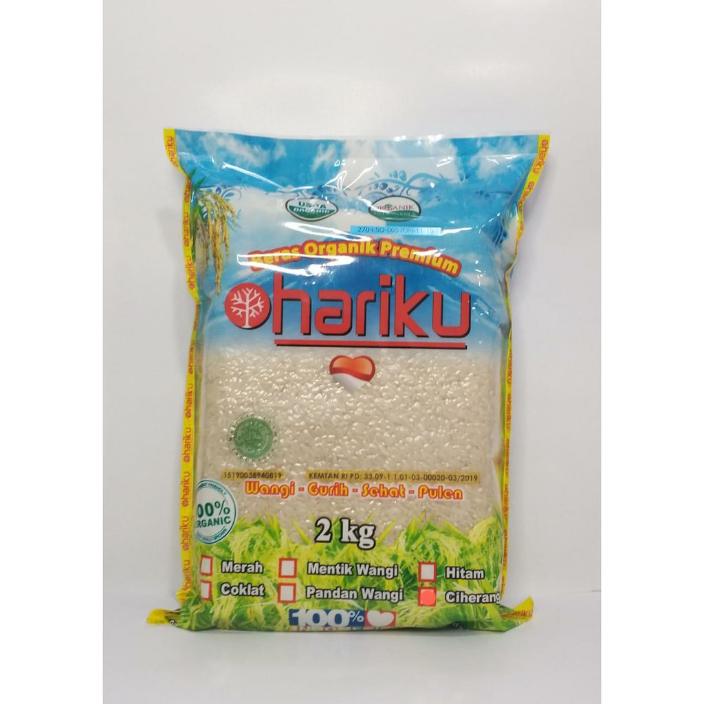 Hariku, Organic Ciherang White Rice 2 kg (Beras Ciherang Organik)