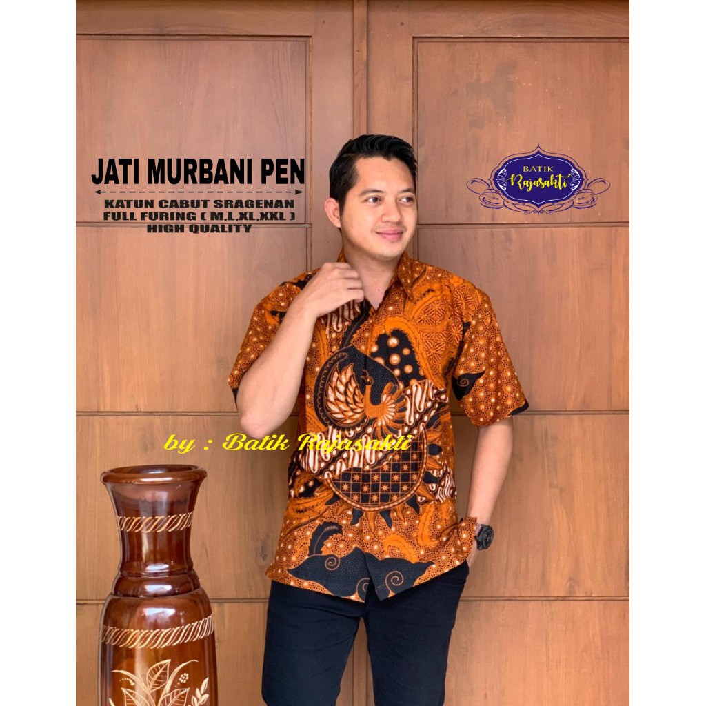 Batik Pria JATI MURBANI PENDEK Kemeja Full Furing Bahan Katun Sragenan