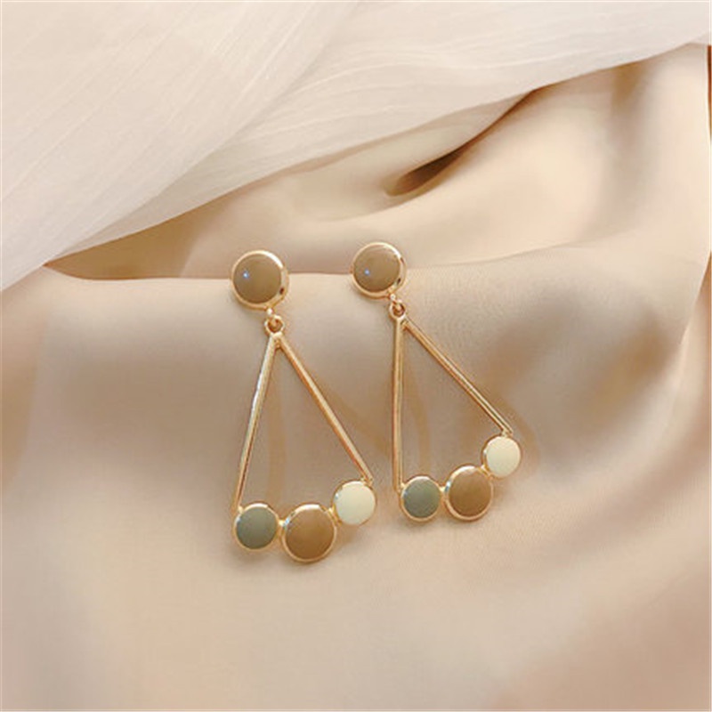 Anting Panjang Bentuk Segitiga Geometris Bahan 925 Silver Needle Untuk Wanita