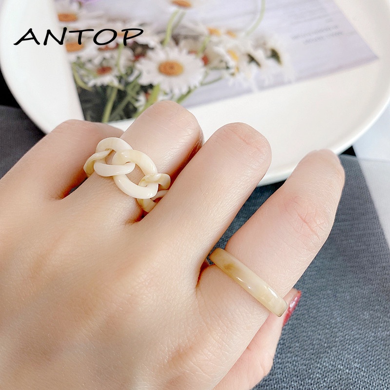 Retro Sederhana Berongga Resin Cincin Akrilik Rantai Kombinasi Cincin Set Untuk Wanita Perhiasan Aksesoris ANTOP