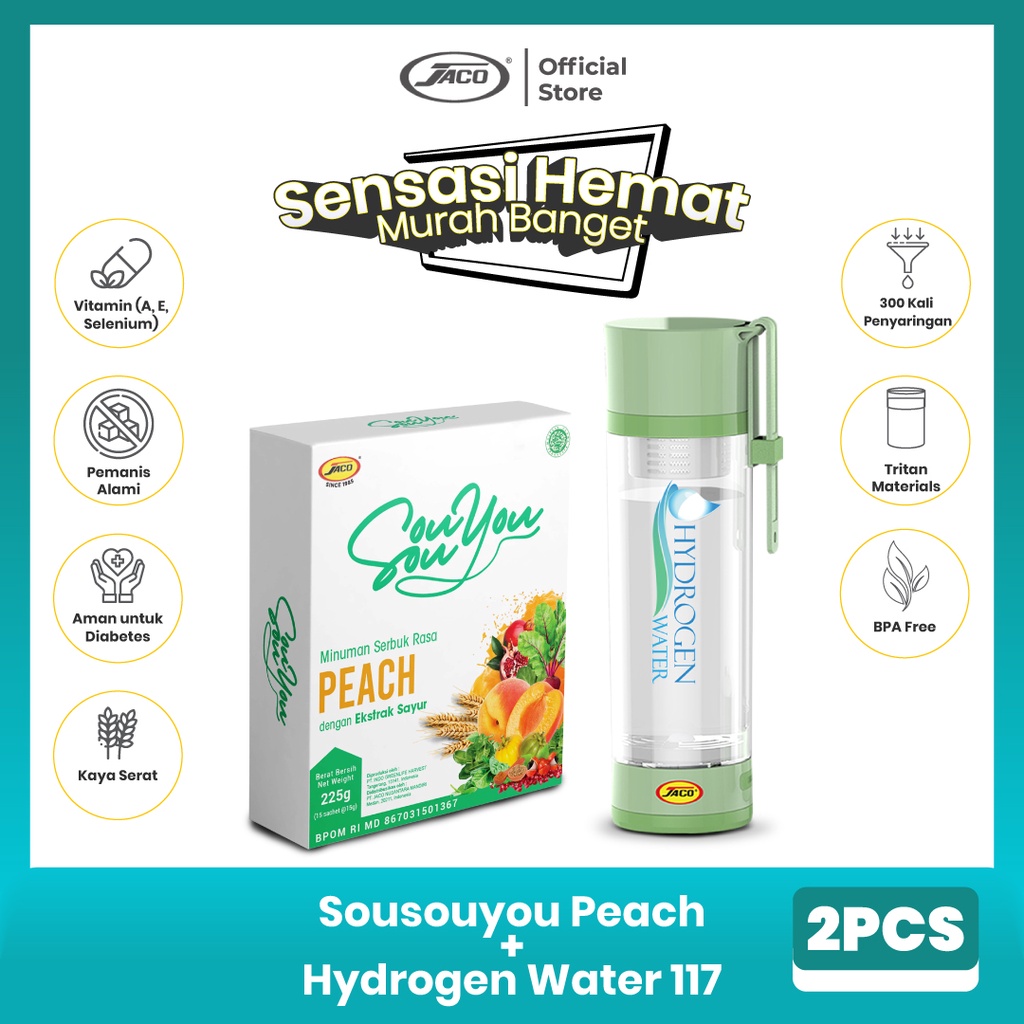 Jaco Bundling Hydrogen Water Cup JC 117 Air Hidrogen Botol + SouSouYou Enriching Fiber Drink