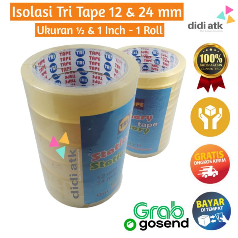 

Isolasi Bening Tri Tape 1/2 & 1 Inch x 72 Yard / Solasi Besar / Solatip