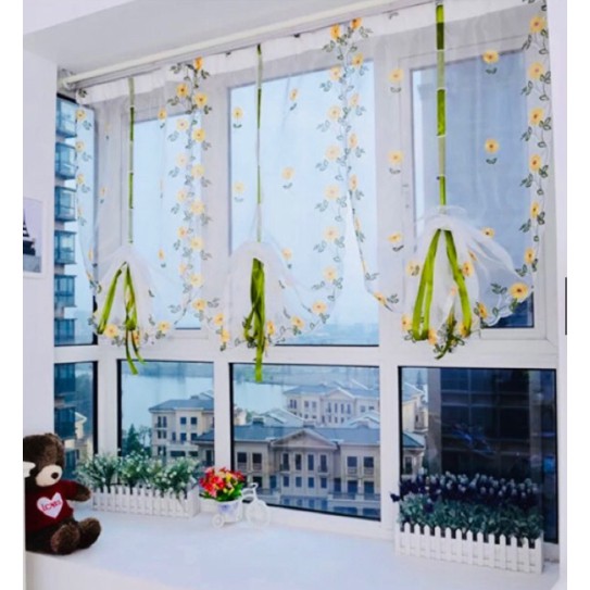 Tirai Jendela Vitrase Transparan Premium Bordir Ribbon Roman