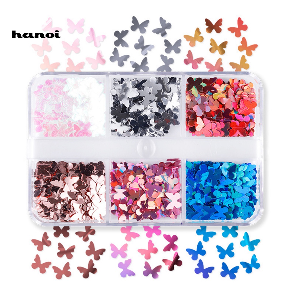 Han_ 6 Sekat / Kotak Payet Butterfly Untuk Dekorasi Nail Art