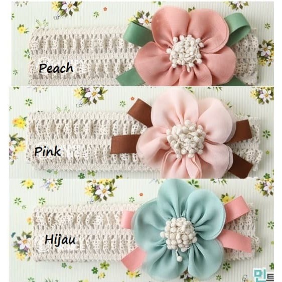 Bando Pita/Headband Bayi Green Pinky Flower