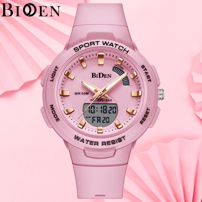 BIDEN Jam Tangan Wanita Digital & Analog Display Olahraga Silikon Jam