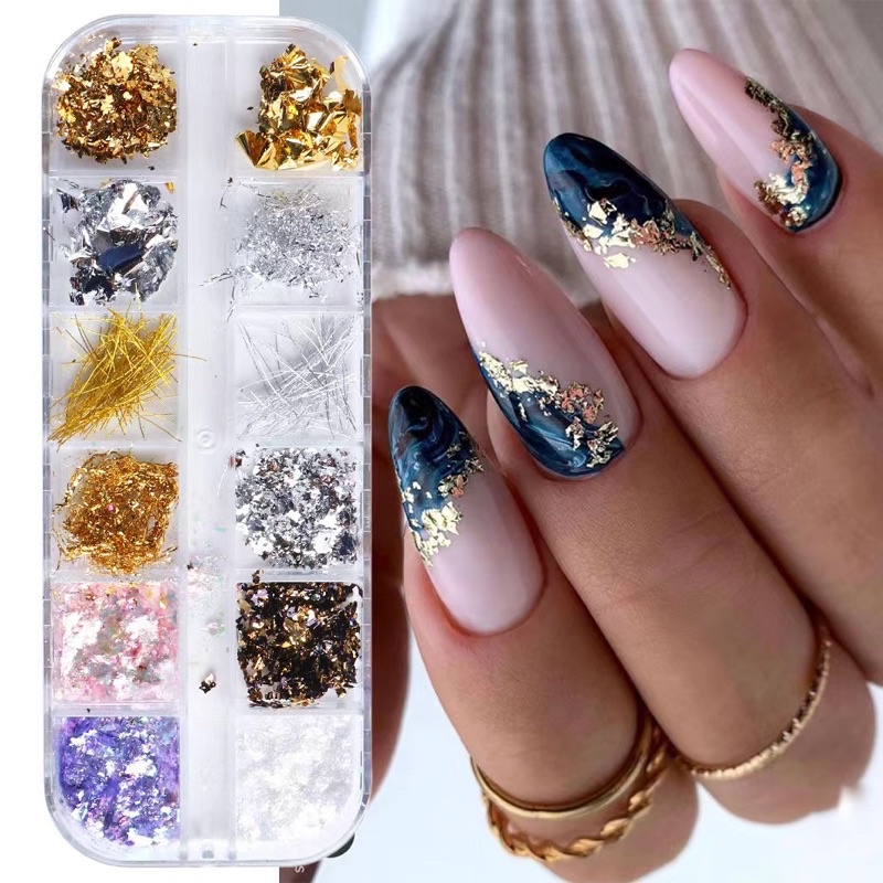 12 PCS HIASAN NAILART NAIL STRING FLAKES GOLD JAPAN NAILS GLITTER 12in1 HIASAN BEST SELLER NAILART