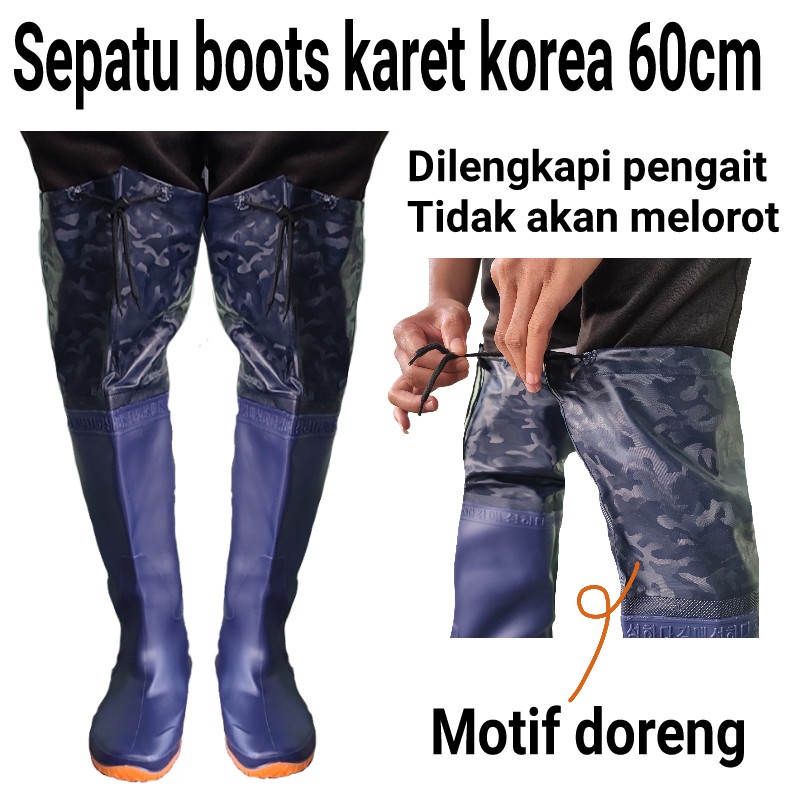 SEPATU BOOTS KARET KOREA ANTI AIR MOTIF DORENG SEPATU SAWAH PETANI ANTI KEONG 60cm