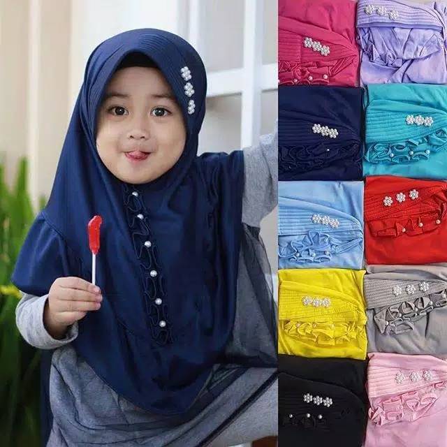 Kerudung anak Dasi mutiara kriwil usia 3-6 th all size