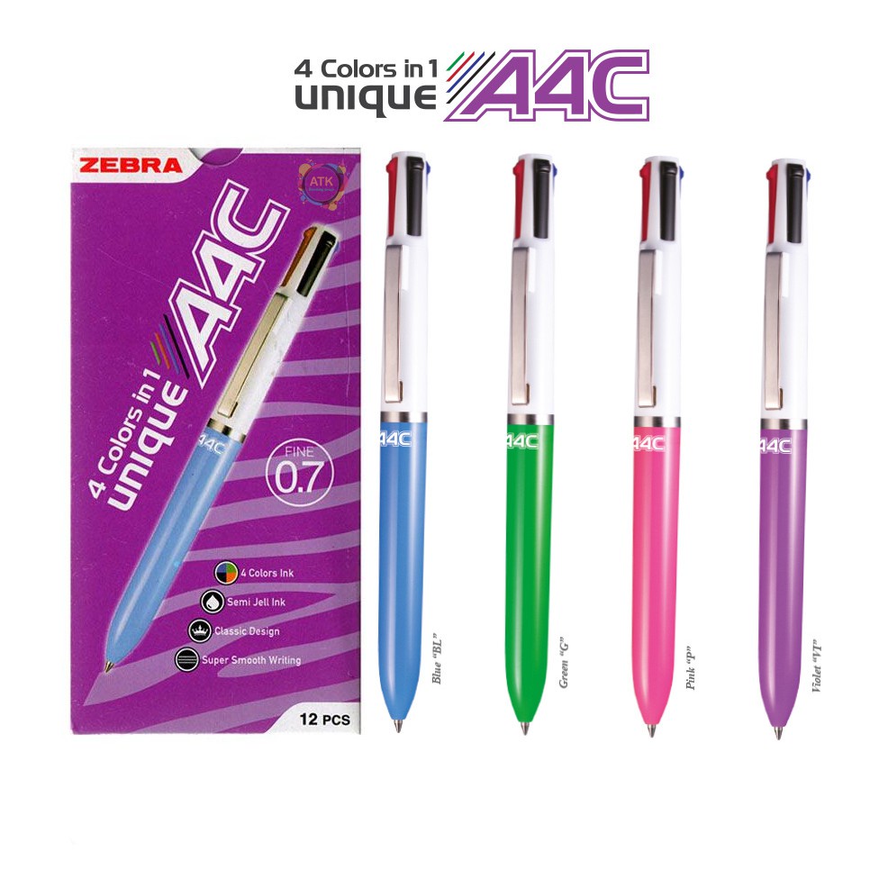 

Pulpen Cetek Zebra A4C Tinta 4 Warna Tip 0.7 mm Pena Multi Fungsi Color 4 Tinta - SATUAN