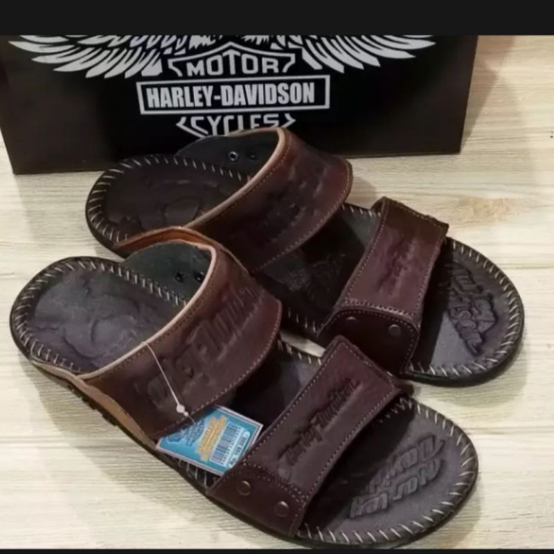 sandal pria harley davidson kulit asli
