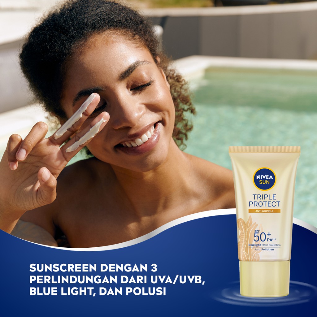 NIVEA SUN Face Serum Triple Protect Anti Wrinkle SPF50+ PA+++ 40ml - Mencegah tanda penuaan dini