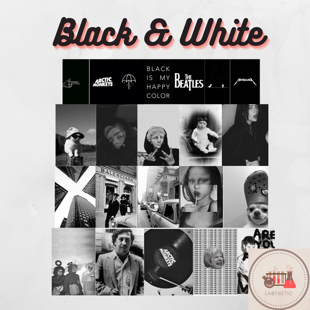 (20Pcs) Poster dinding aesthetic Black & White series bahan tebal custom print wallpaper home decor