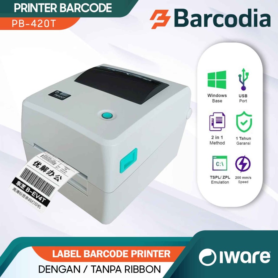 PRINTER BARCODE LABEL IWARE PB-420T 203 DPI - PRINTER LABEL ALAMAT RESI ONLINE