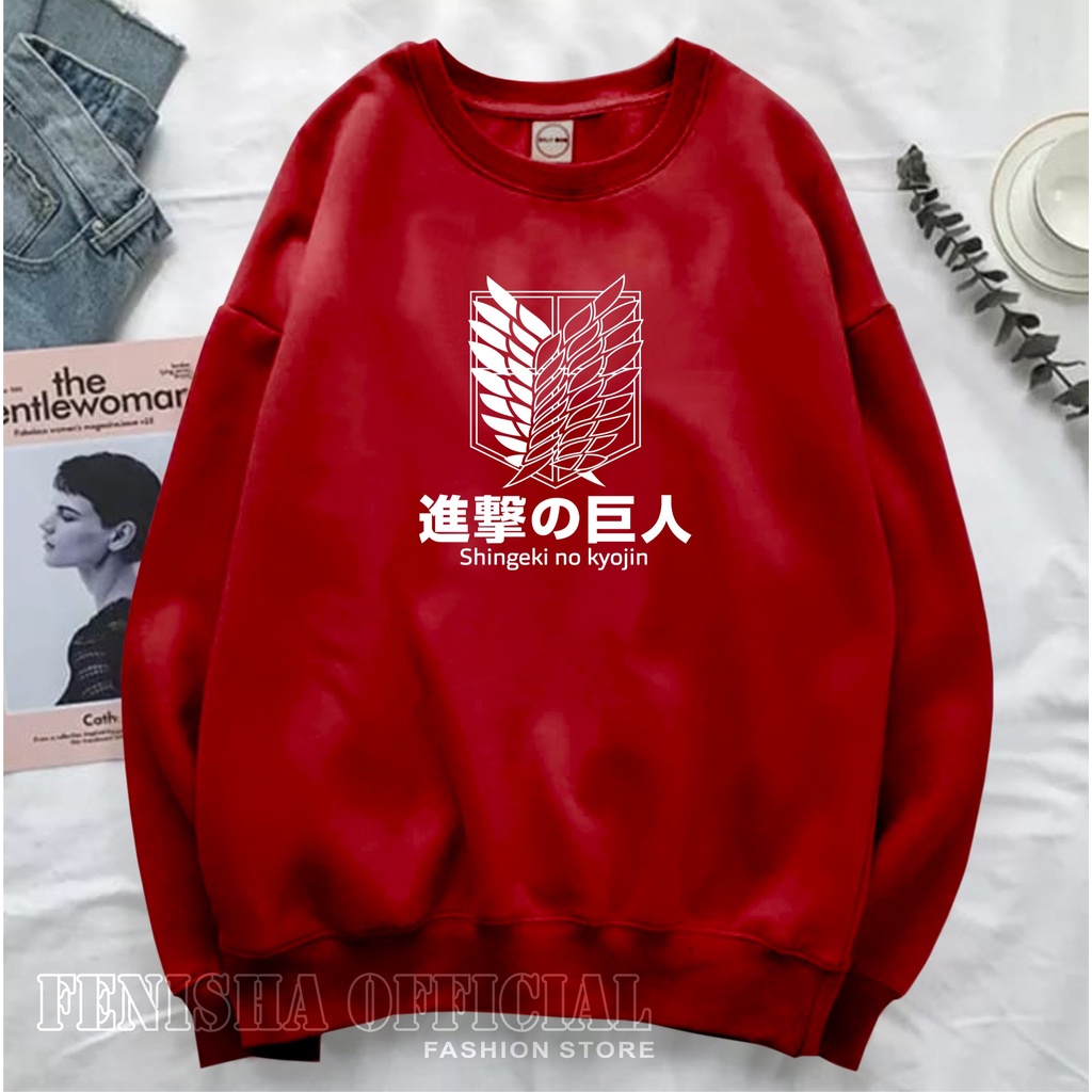 FenishaStore Sweater Crewneck Wanita Anime Shingeki No Kyojin Size M-L-XL-XXL Bisa Bayar Ditempat