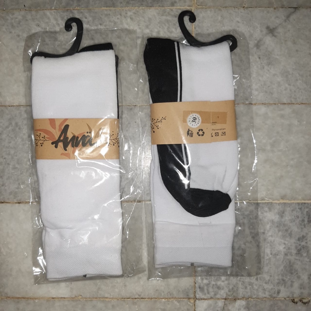 Kaos Kaki Anna Original Putih Tapak Hitam Panjang Anak Sekolah back to school SMP SMA non Jempol