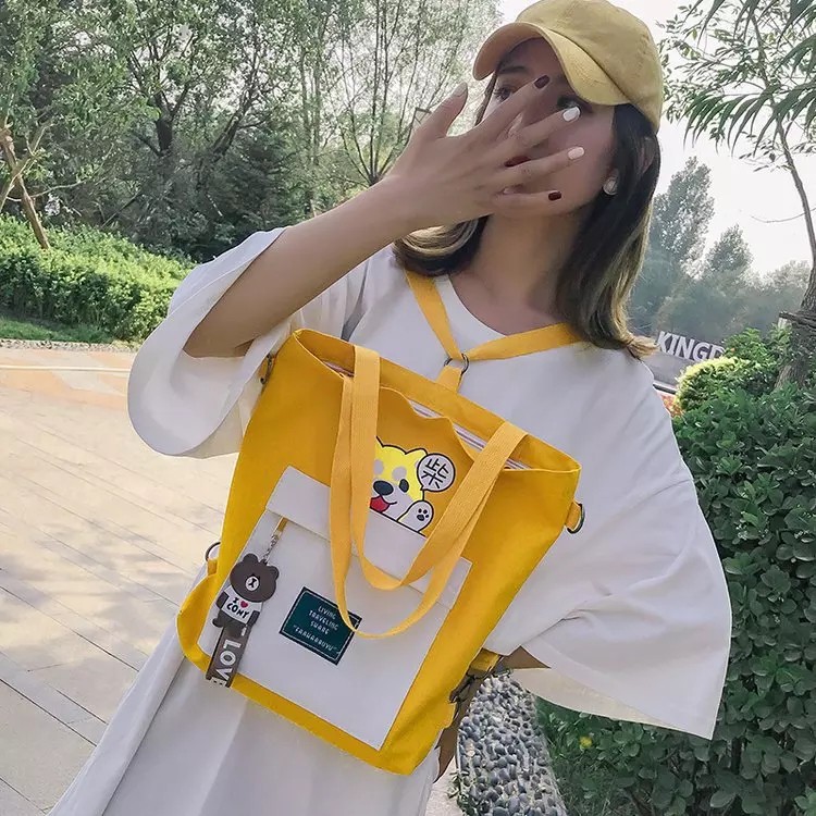 Tas Wanita Totebag Bahan Kanvas Free Gantungan Fashion Stylish Tas Jinjing
