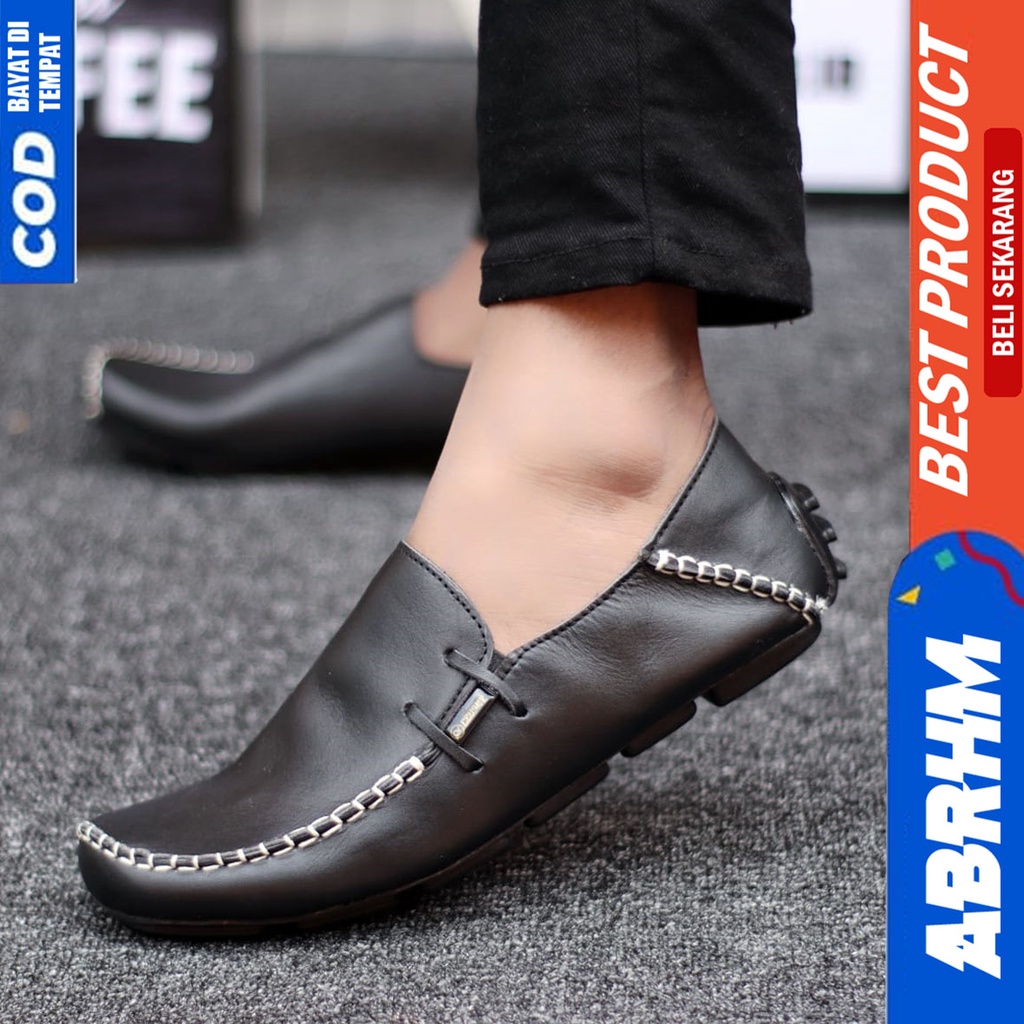 Sepatu Pantofel Kulit Asli Hitam Formal Kerja Pria ABRHM MOOCLEA