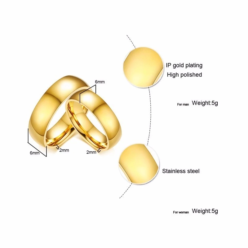 Cincin Pasangan Bahan Stainless Steel Warna Emas Silver Gaya Klasik Untuk Pernikahan
