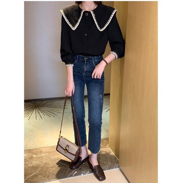 KEMEJA BASIC WANITA OVERSIZE KEMEJA KERAH BENANG EMAS IMPORT