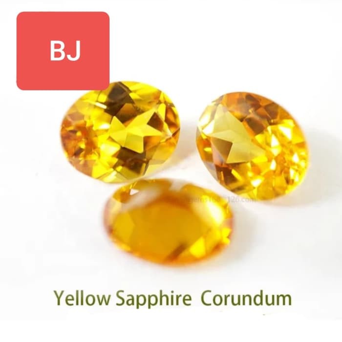 Batu Golden Yellow Safir 9 - 10 mm Oval Cutting Corundum Created