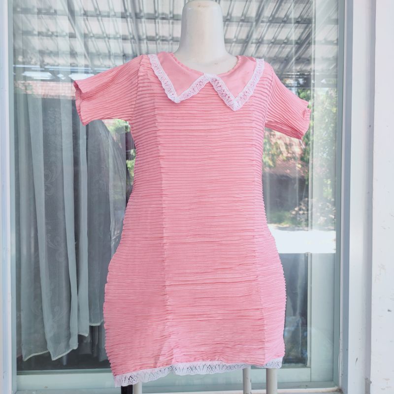 Dress Anak Turun Naik 1 2 3 4 5 Tahun cewek perempuan motif polos kerah korea ( Dress Kerah Polos)