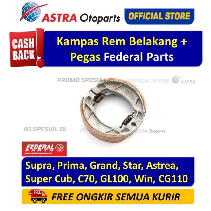 Kampas Rem Belakang + Pegas Federal Parts SUPRA,STAR,GRAND,ASTREA,DLL ASTR4OTO Ayo Beli