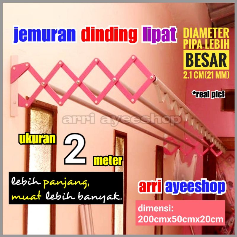Jemuran dinding lipat 2 meter dengan cantolan hanger,gantungan baju besar,jumbo 200cm[PUSAT]