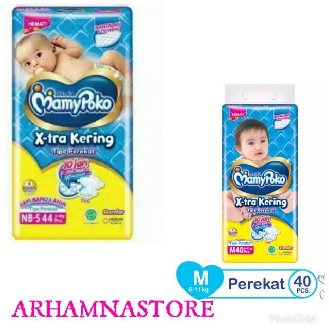 Mamypoko Perekat Extra Kering Size NB-S isi 44/M 40 pcs